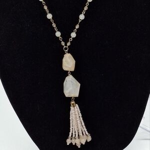 Peach color Lucite beaded boho 32" long necklace